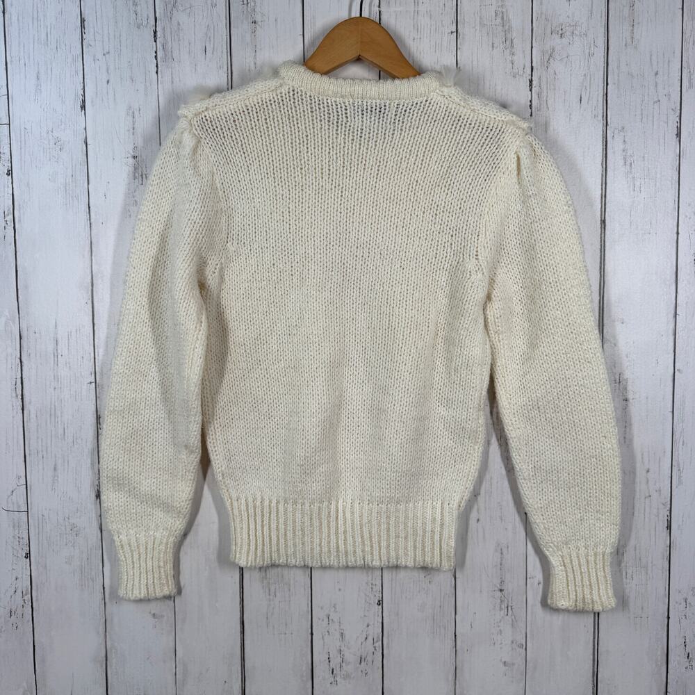 VTG Currants Cream Decorative Ribbon Collar Chunky Knit Sweater Korea Size Small - Picture 10 of 15